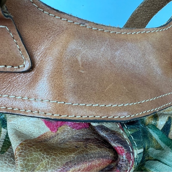 PATRICIA NASH Multicolor Painted Floral Tan Leather Distressed Tote Satchel - Picture 12 of 15